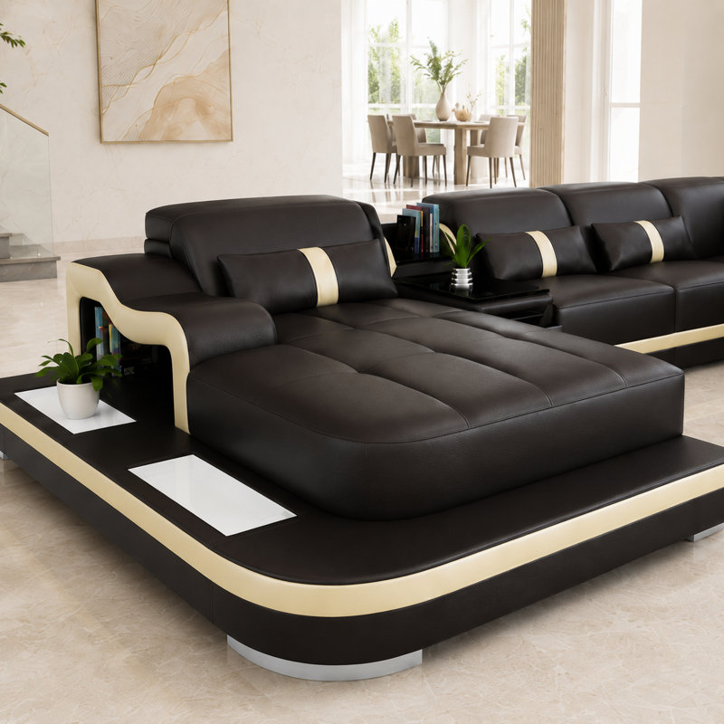 Canapé modulaire en cuir 5 pièces Lloydene, Orienté à gauche (vu de face)