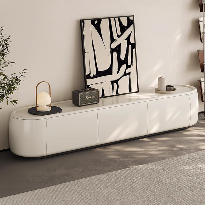 Meuble télé simple en bois massif de style crème, H 14,56 po x L 86,61 po x l 15,74 po