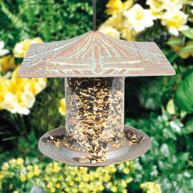 Dragonfly Tube Bird Feeder, Copper Verdi