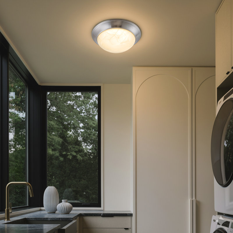 11.5 In. Modern Satin Nickel Selectable 3 Cct Dimmable Integrated Led Flush Mount For Kitchens Or Bedrooms