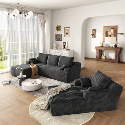 3-Piece Modular Sectional Sofa Set, 104" L-Shaped Cloud Sofa With Oversized Chaise Lounge, Deep Seat & Anti-Slip Base, No Assembly Required