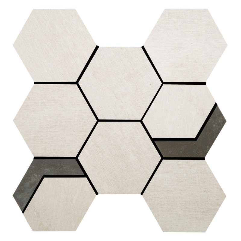 Native Rock 3.5" X 3.5" Porcelain Metal Look Tile Hexagon Mosaic Sheet, Palladium Iron