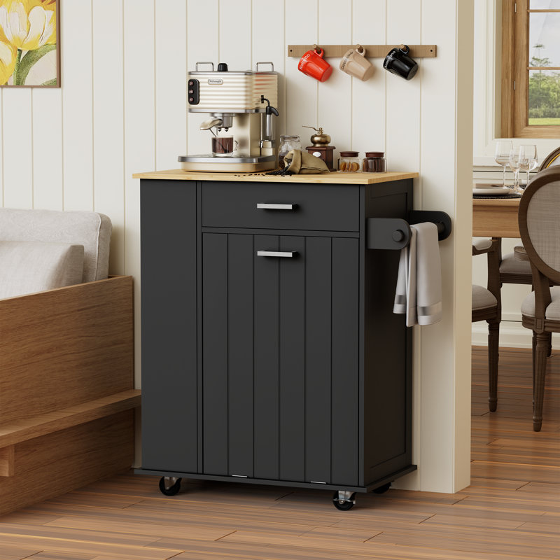 Îlot de cuisine roulant avec rangement pour poubelle, Noir