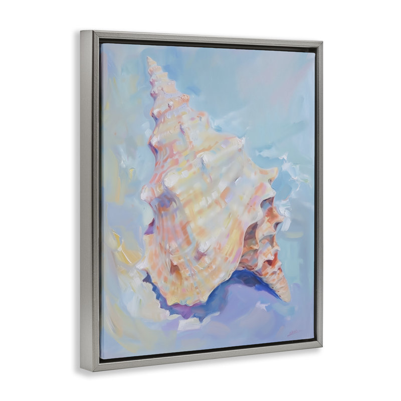  «Coastal Conch Shell» par Arlington Prints, Cadre flottant gris lustré, H 31 po x l 25 po