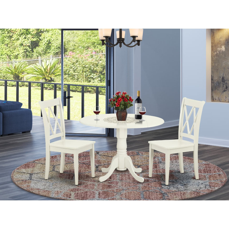 L'ensemble de table de salle à manger 3 pièces contient une table ronde avec Dropleaf et 2 chaises en bois, lin blanc, Non