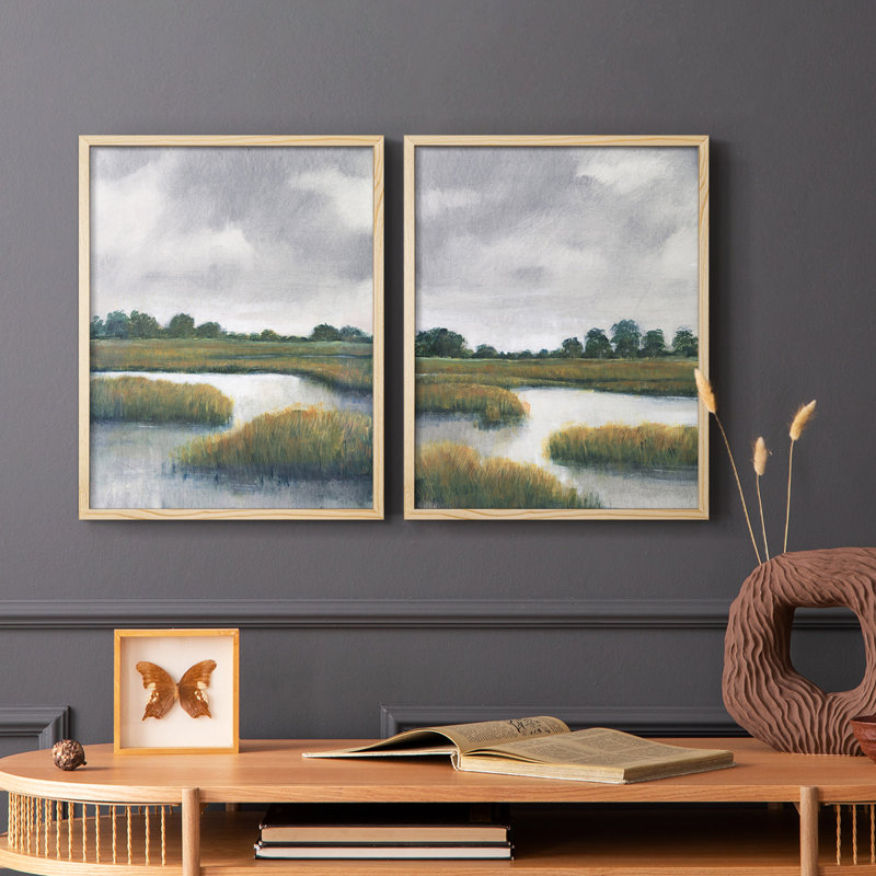 «Salt Marshes I», reproduction encadrée de qualité supérieure - prête à être accrochée - aucun clou requis - aucun clou requis