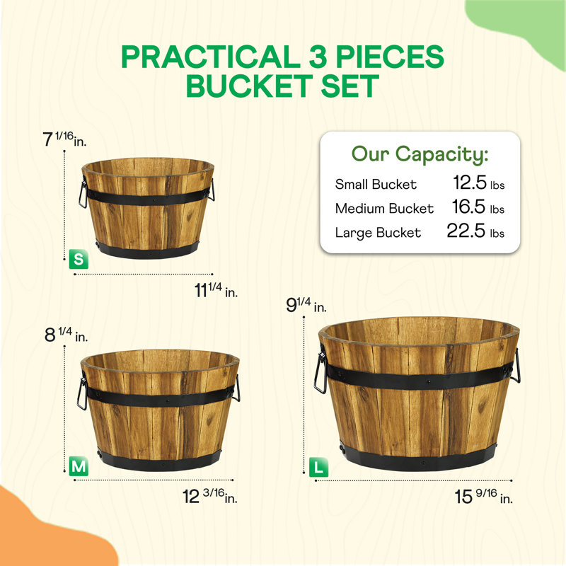 Solid Wood - Wood Planter Box - Set of 3, Golden Teak