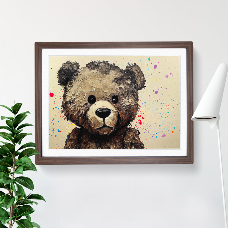 Splashed Teddy Bear - Framed Print, 34cm H x 46cm W x 2cm D, Walnut