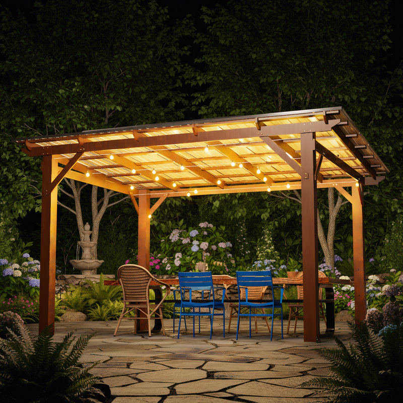 Pavillon de jardin en métal avec comptoir et ampoules 13 'x 10'