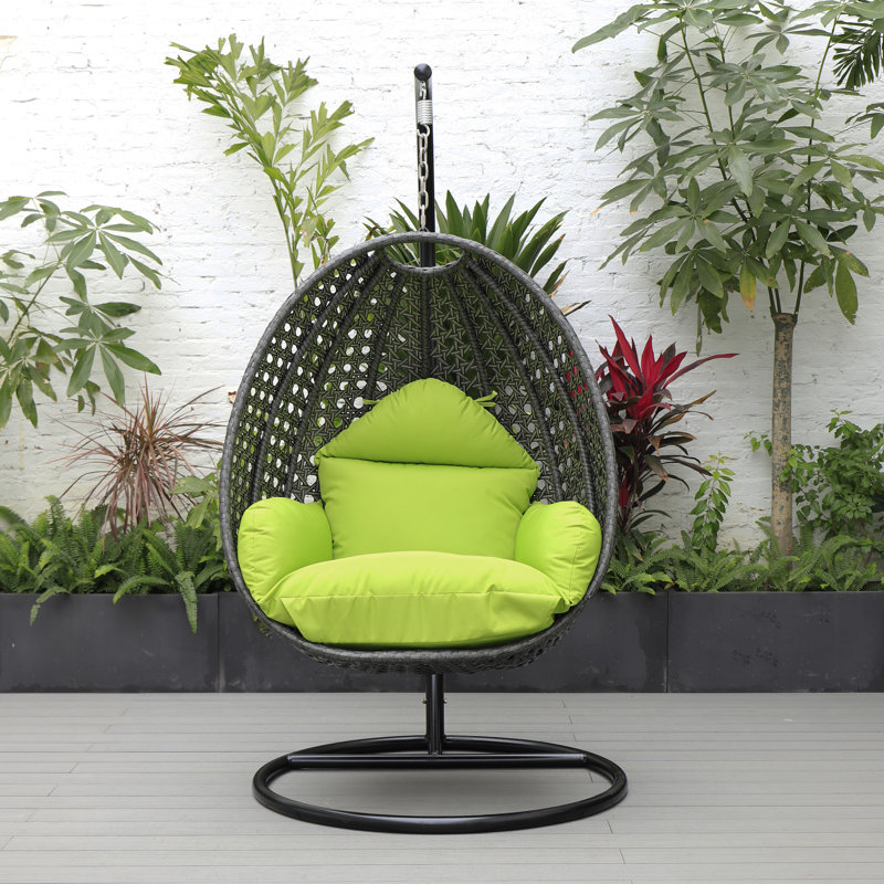 Balancelle d'extérieur pour 1 personne avec support Brookstonval, support pour œuf suspendu en osier tissé à la main, structure en fer résistant aux rayons UV, méridienne de patio rembourrée pour porche, jardin, balcon et cour arrière