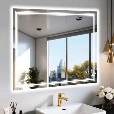 Smart, 36 po x 36 po, miroir de salle de bain à DEL, luminosité réglable, 3 choix de température de couleur, interrupteur de brouillard et d'alimentation intégré, compatibilité d'interrupteur mural, éclairage à intensité variable en verre trempé de 4 mm,