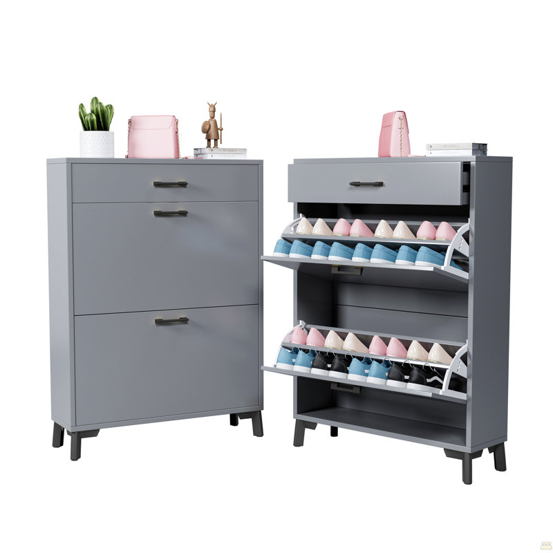 Rangement pour chaussures, range-chaussures autoportant avec 2 tiroirs rabattables, range-chaussures dissimulé, Gris