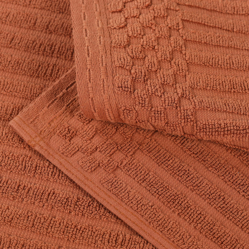 Collection de serviettes à bordure à carreaux en coton 8 pièces Soho Spa, Rouille, Ensemble de serviettes 8 pièces