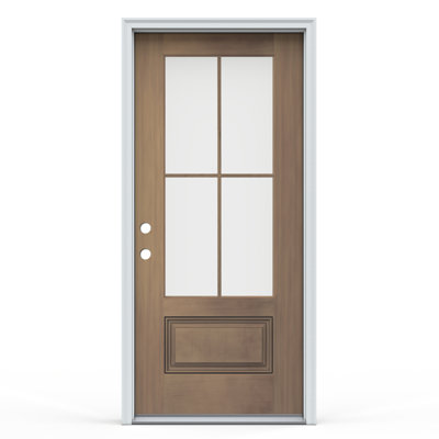 36 in. x 80 in. 4-Lite Clear Glass Warm Toffee Fiberglass Prehung Front Entry Door