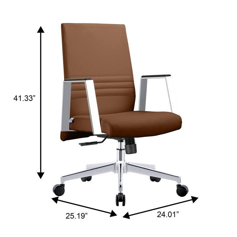 Fauteuil de bureau rembourré en cuir Waide, Marron foncé