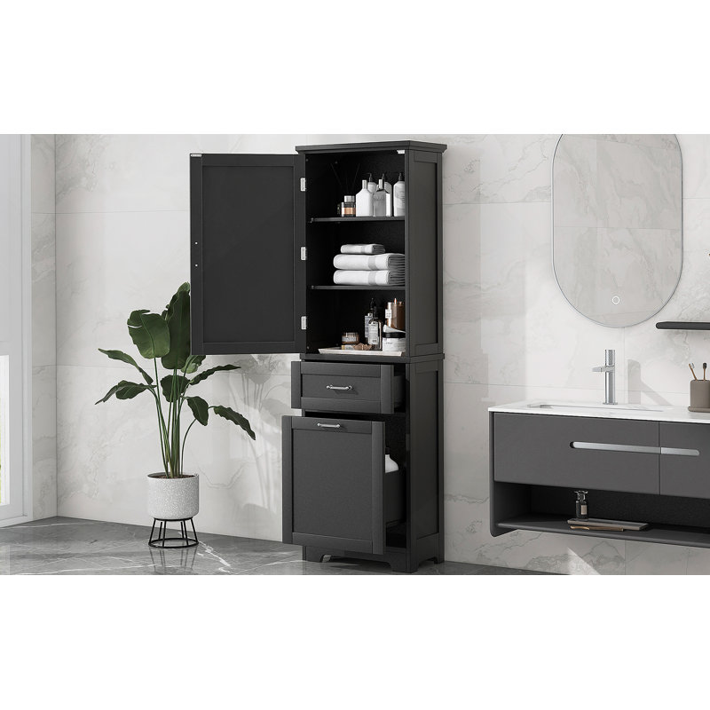 Tall Bathroom Storage Cabinet With Adjustable Shelf, Black