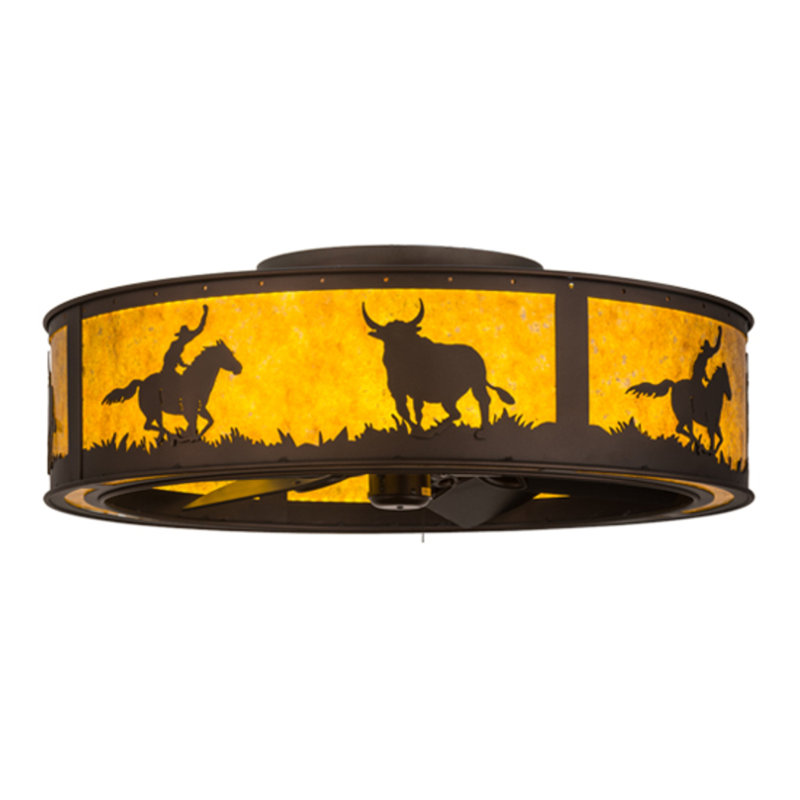 Cowboy And Steer Flush Mount Ceiling Fan