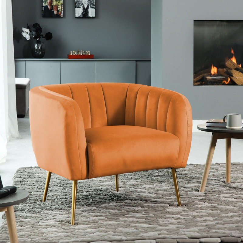 Aylin Velvet Barrel Chair, Orange