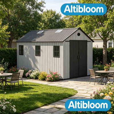 ALTIBLOOM 8x12 FT Resin Storage Shed with Floor, Gray