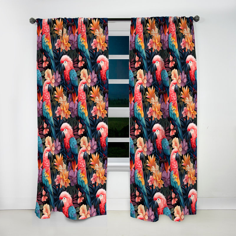 Motif tropical Parrot Haven - Rideau floral - Velours obscurcissant - 1 panneau, L 52 po x L 120 po