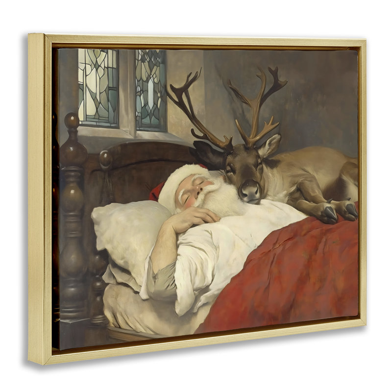 Cadre flottant Goodnight Santa & Reindeer, design par Arlington Prints, H 17 po x l 21 po, Cadre flottant métallique doré