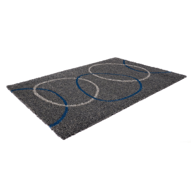 Tapis gris tissé à la machine Wajieh, Rectangle 6 pi 7 po x 9 pi 6 po