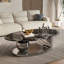 Table basse ovale minimaliste en acier inoxydable avec plateau en pierre noire super-cristallisée-1776736096