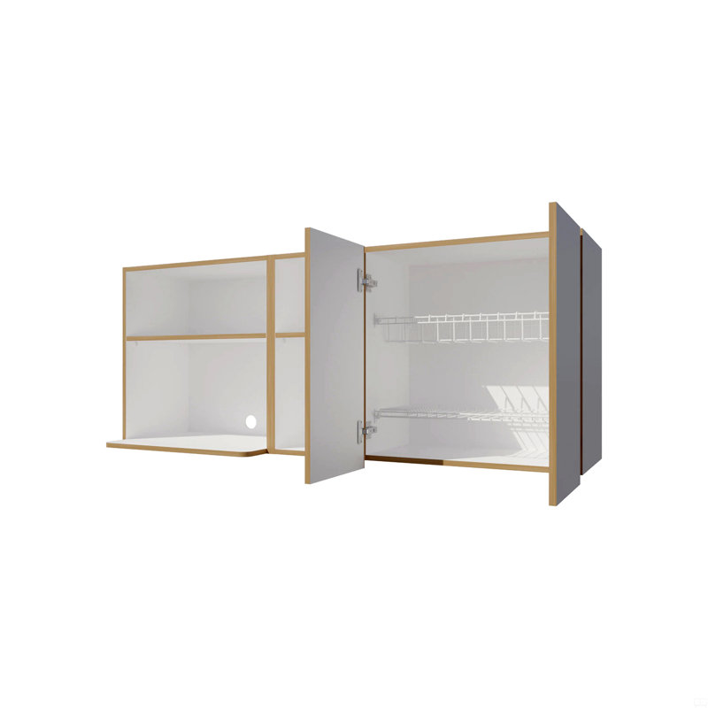 Armoire de cuisine avec espace pour micro-ondes et tablette ouverte