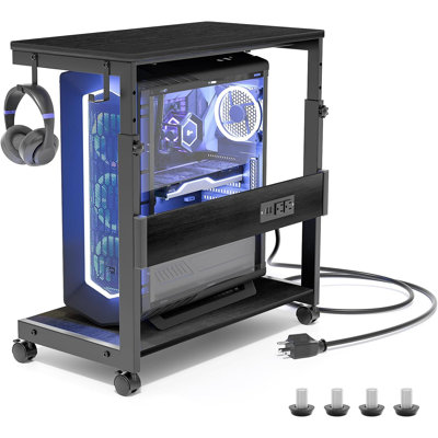 2-Tier ATX-Case Cart, Under Desk Mobile PC Stand, CPU Holder Cart