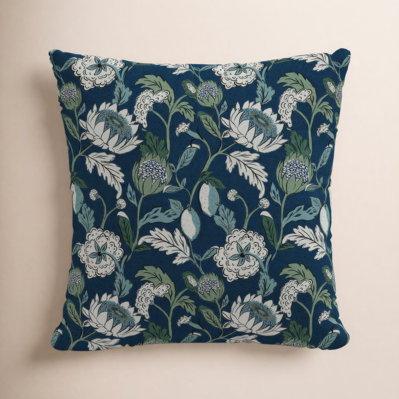 Arkins Floral Cotton Reversible Throw Pillow, 18" x 18", Pillow Cover Only - No Insert, Navy