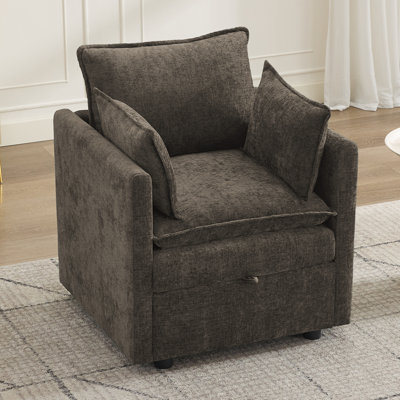 Chaise d'appoint avec rangement, fauteuil rembourré en chenille avec coussins