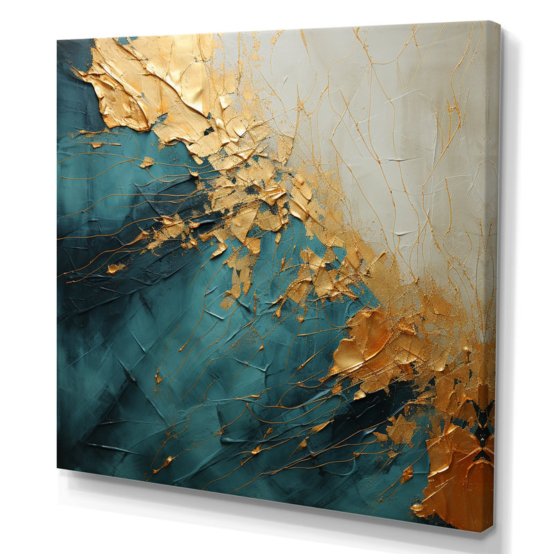 «Gold and Blue Paint Fusion II» sur toile, Toile tendue, H 16 po x l 16 po x P 1 po