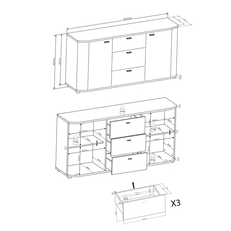 Iduna 167cm Sideboard, White/Brown
