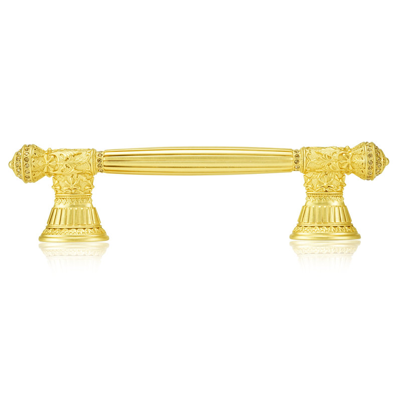 6” C TO C TOULOUSE PULL; LT. COLORADO TOPAZ CRYSTAL SATIN GOLD FINISH
