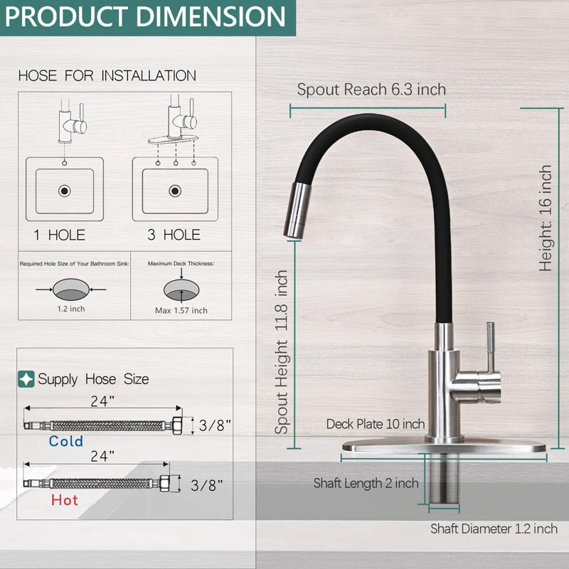 Robinet de cuisine à une poignée et douchette extractible avec bec pivotant à 360 °