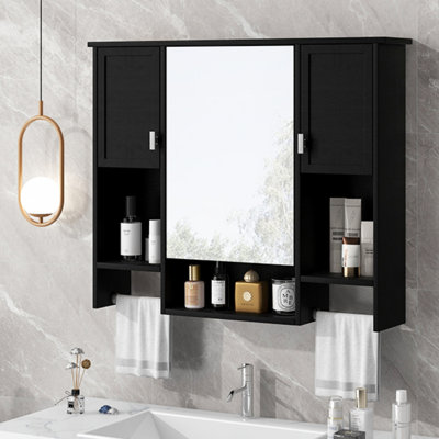 Armoire de rangement 35 po x 28 po, armoire de rangement murale moderne pour salle de bain, armoire murale de salle de bain avec miroir, armoire à pharmacie avec barre à serviettes, rangement pour salle de bain