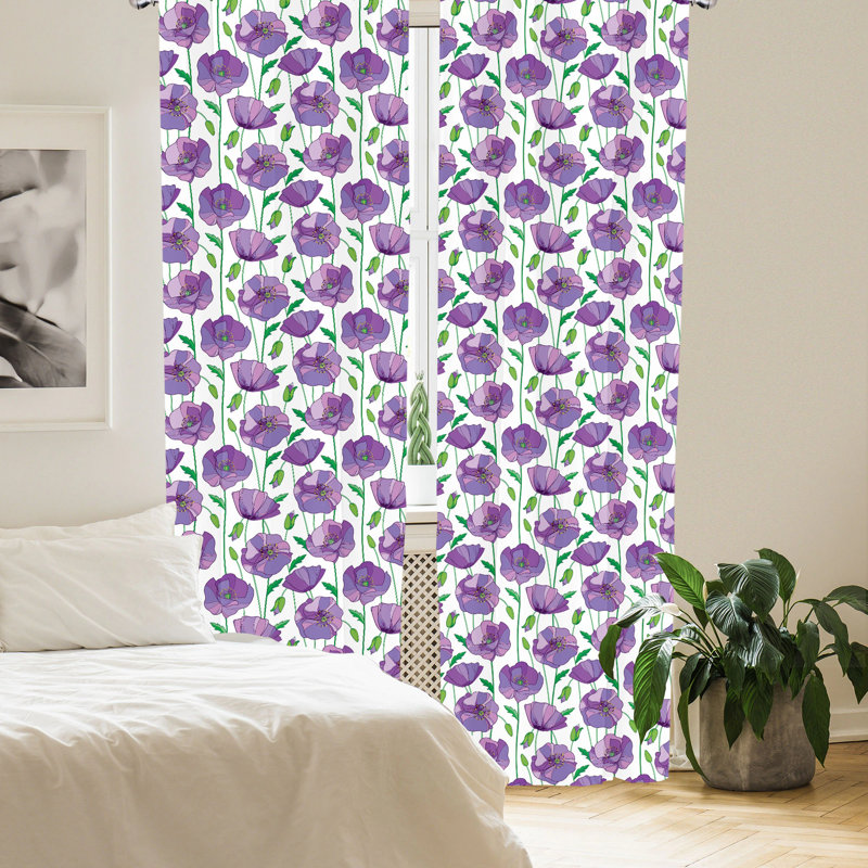 Poppy Floral Semi-Sheer Rod Pocket Curtain Panels, 28" x 63"