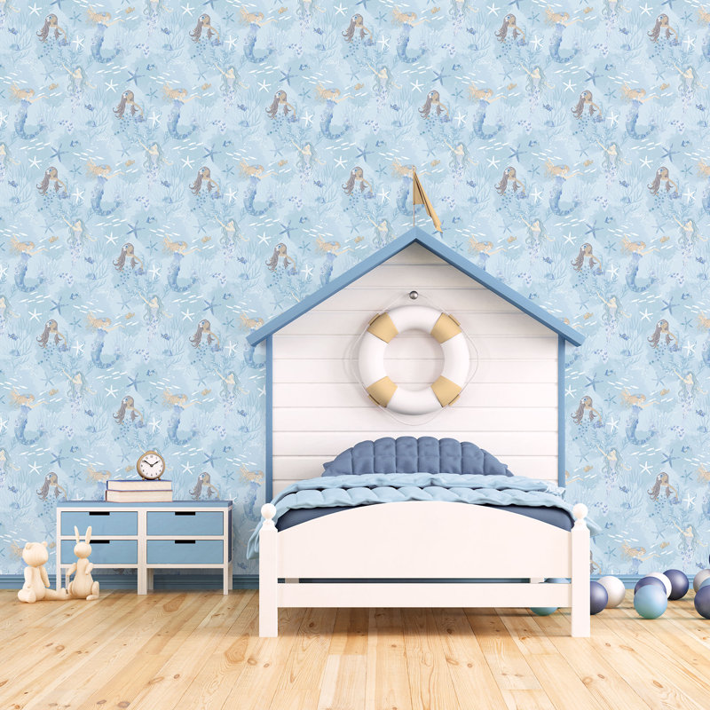 Edmont 10m x 53cm Glitter Paste the Wall Wallpaper Roll, Blue/Glitter