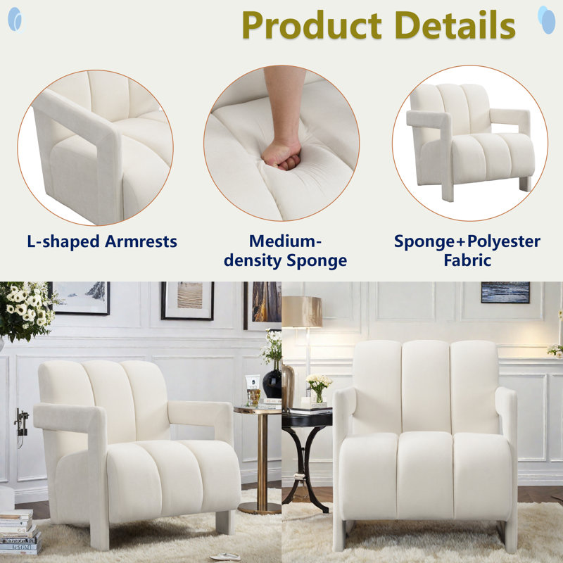 Modern Armchair With L-shaped Armrests White Polyester