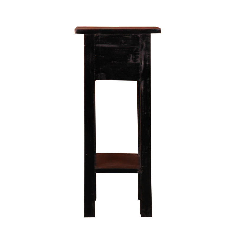 Aule Solid Wood End Table with Storage, Antique Black