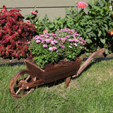 35" x 10.25" x 11" Brown Wooden Wheelbarrow Outdoor Planter