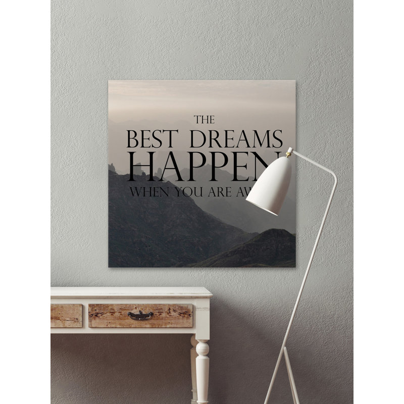 « Best Dreams arrive », art textuel sur toile, H 12 po x l 12 po x P 1,5 po