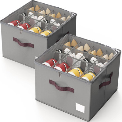 Shoe Organizer With Transparent Cover And Handles, Closet Storage For Sneakers, Sandals, And Slippers