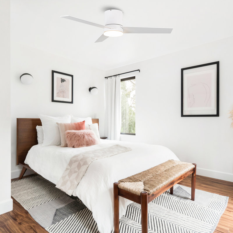 48" Figgs 3 - Blade LED Flush Mount Ceiling Fan with Remote Control and Light Kit Included, Matte White with White Blades