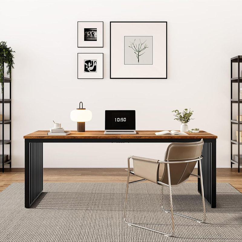 78.74 Inches Double Computer Desk For 2 Person, Brown
