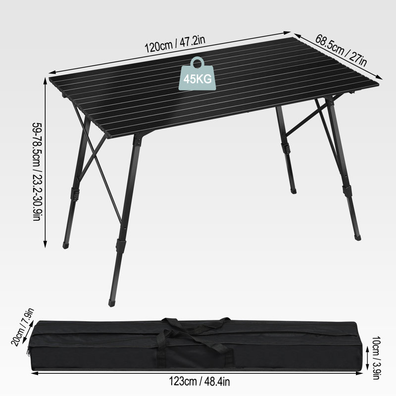 Morrice Dakota Fields Rectangular Camping Table, 78.5cm H x 120cm L x 68.5cm D, Black
