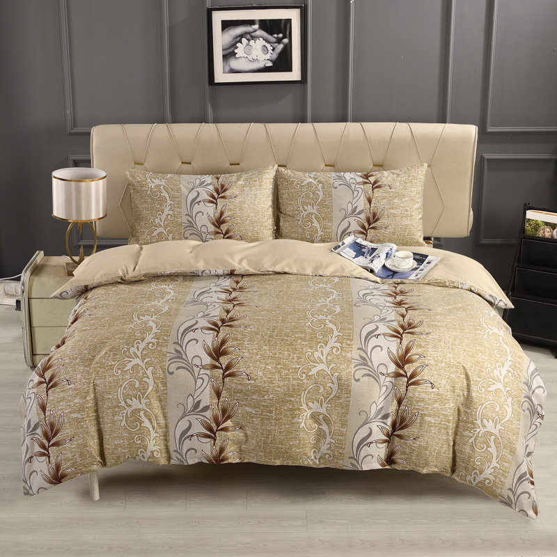 Complete Bedding Set Bliss Beige Floral Duvet Cover, Matching Fitted Sheet & Pillowcases