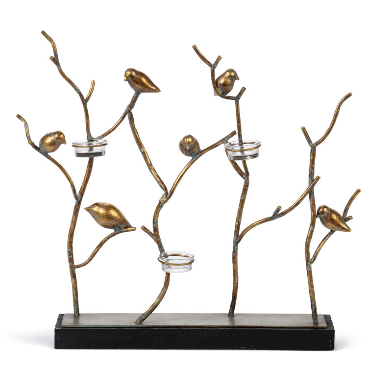 17.91-in H Metal and Wood Bird in Branches Tabletop Decor