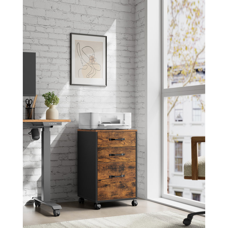 Alexand 3 Drawer Filing Cabinet, Black/Brown