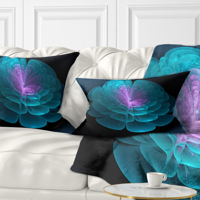 Abstract Blue Floral Fractal Background - Floral Printed Throw Pillow
